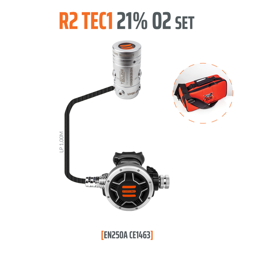 Tecline Atemregler R2 Tec1 21% O2 Set - inklusive 5-tem LP Anschluss Upgrade