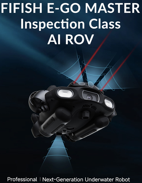 Qysea-Fifish - E-GO MASTER UW Drohne / ROV der neusten Generation von Fifish mit flexibler, modularer Struktur, Wechselakkus uvm. Mit 4K UHD Kamera 176° FOV Linse. Modell PLUS, Tiefe 200Meter, 200m Tether, Laser Scaler, Lock Funktionen, div. Sensoren